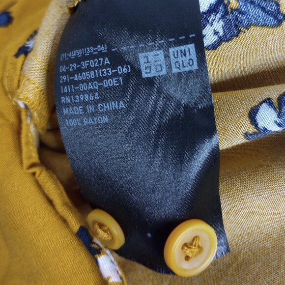 Uniqlo Mustard Gold Print Long Sleeve Flared Mini Dress - Picture 8 of 9